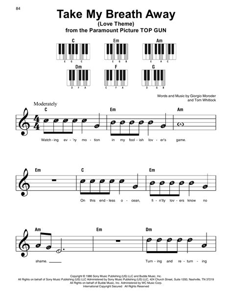 Take My Breath Away Love Theme By Berlin Sheet Music For Super Easy