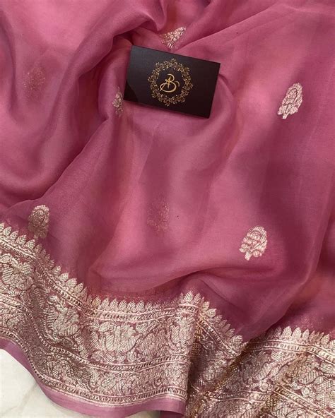 Onion Shade Khaddi Chiffon Banarasi Handloom Saree Aura Benaras