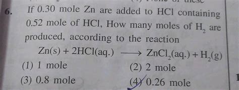 Zinc And Hydrochloric Acid React According To The Reaction Zn S