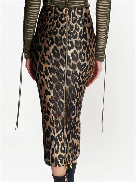 Balmain Leopard Print Straight Skirt Brown Farfetch