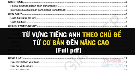 Từ Vựng Tiếng Anh Theo Chủ đề Từ Cơ Bản đến Nâng Cao Bút Chì Xanh