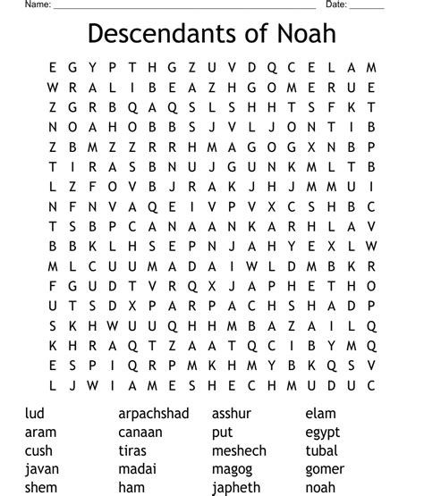 Descendants Of Noah Word Search Wordmint