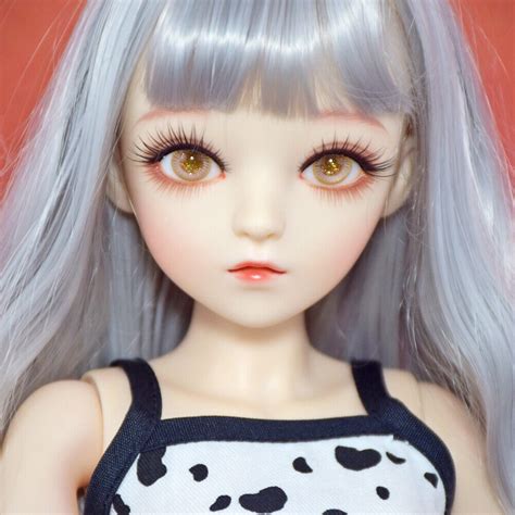 1 3 Bjd Doll 18 Joints Girl Body With Silver Wigs Gold Eyes Outfits