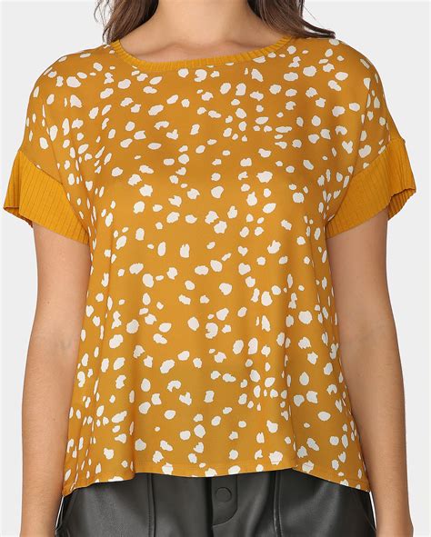 Riachuelo Blusa Feminina Ampla Manga Curta Chiffon Abstrata Amarelo