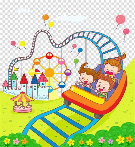 Free Download Three Children Riding On Roller Coaster Illustration