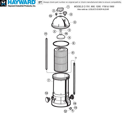 Hayward Star Clear Plus C751 C900 C1200 C1750 And C1900 Cartridge Filter Parts