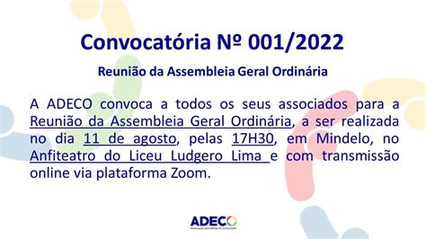 Convocatória Nº 001 2022 Reunião da Assembleia Geral Ordinária YouTube