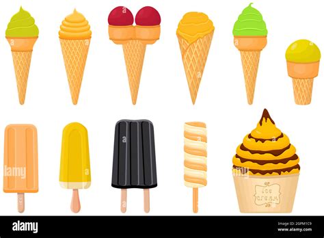 Big Kit Ice Cream Popsicle Different Types In Cone Waffle Cup Stock