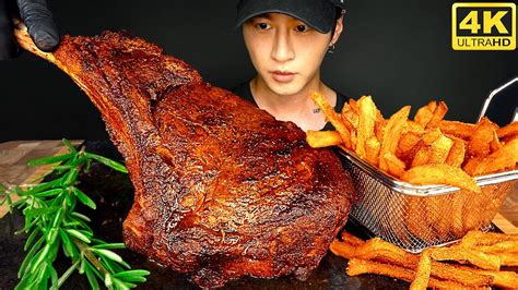 ASMR TOMAHAWK STEAK FRIES MUKBANG 먹방 COOKING EATING SOUNDS Zach