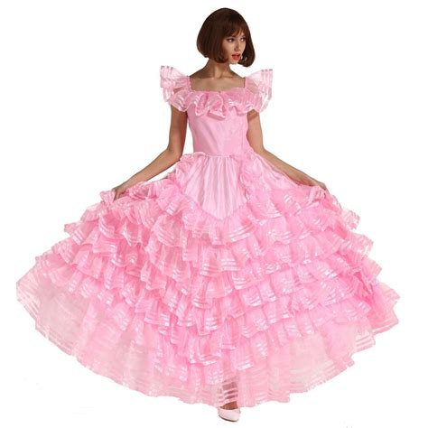 Gocebaby Women Off Shoulder Sissy French Maid Puffy Long Prom Pink