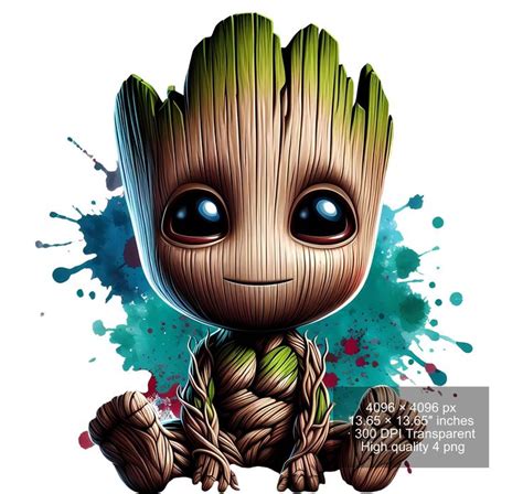 Set Of Watercolor Splash Baby Groot Png Digital Images For Printing