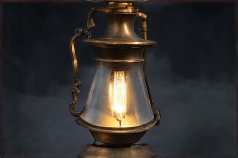 Premium AI Image Vintage Brass Oil Lamp Patinated And Illuminating