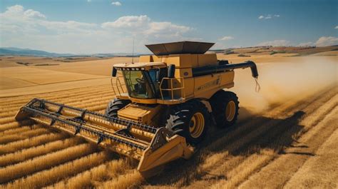 Premium AI Image Aerial View Of Combine Harvester Working On A Wheat