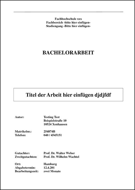 Das Deckblatt Der Bachelorarbeit Akademische Arbeit