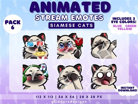 This Siamese Cat Animated Twitch Emote Pack Digital File Listing