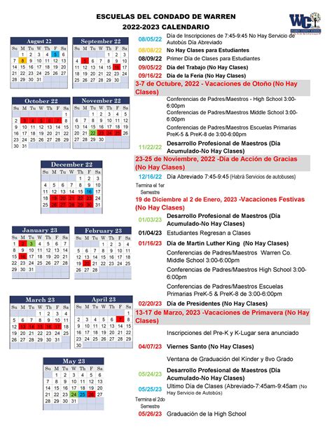 Warren County 2022-2023 Calendar - March Calendar 2022