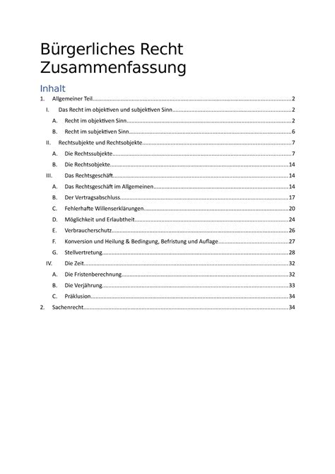 ausführliche BR Zusammenfassung AT Bürgerliches Recht Zusammenfassung