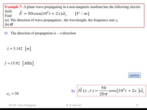 Solved Example A Plane Wave Propagating In A Non Magnetic Chegg