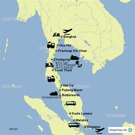 StepMap Thailand Malaysia Singapur Landkarte für Asien