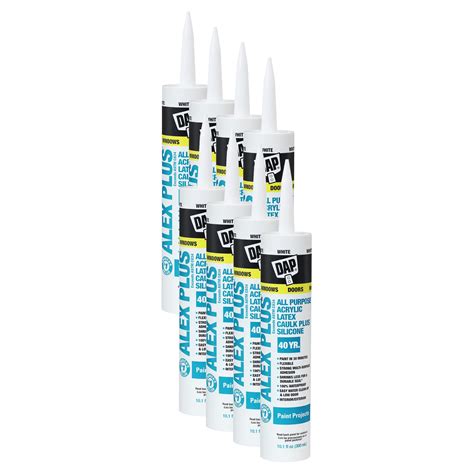 8 Pack Dap Alex Plus All Purpose Acrylic Latex Caulk Plus Silicone White 10 1 Oz