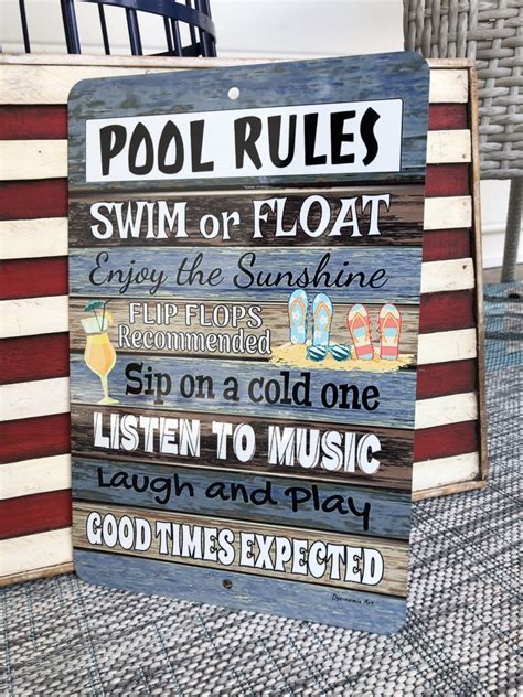 Pool Rules Metal Sign With Inspirational Sayings Indoor Outdoor Rustic