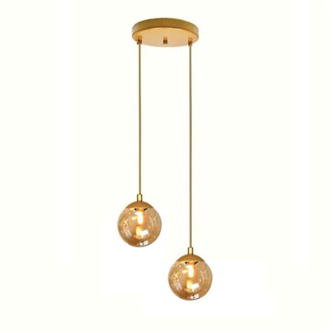 Pendente Moderno Dourado Globo Duplo P Sala Espaço Gourmet Arevo