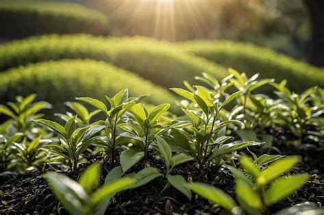 Premium Photo Morning Green Tea Leaves Under Sunlight In A Tea Garden