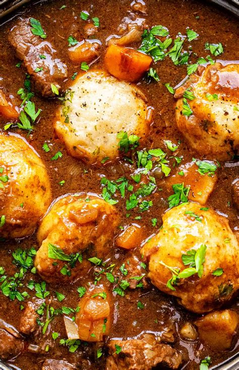 Slow Cooker Beef Stew And Dumplings Supergolden Bakes