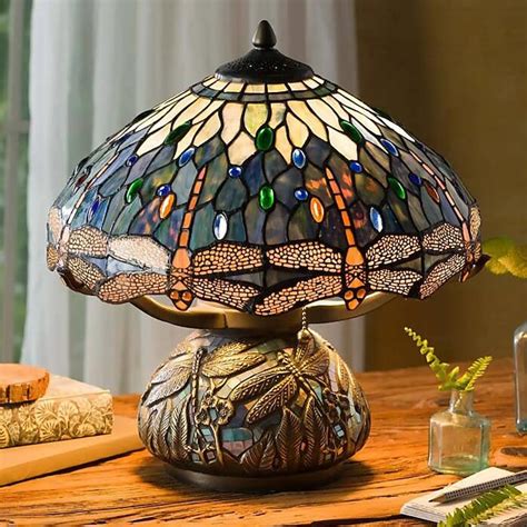 Dragonfly Table Lamp Stained Glass Table Lamp With Dragonfly Motif And Metal Base 2023 Us 2799