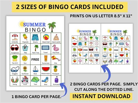 Summer Bingo Game Printable Summer Themed Bingo Cards Summer Games