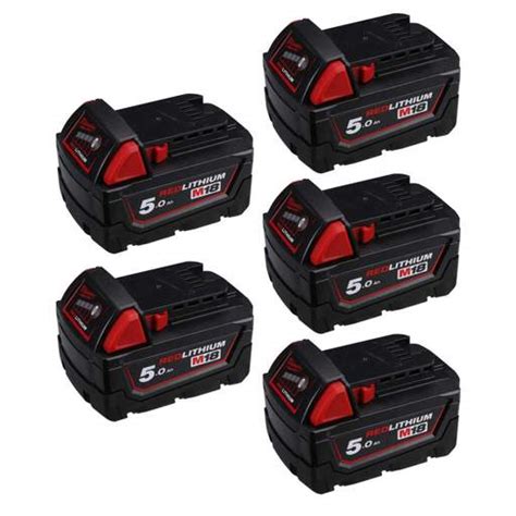 Milwaukee M18b5 18v 50ah Red Lithium Ion Battery Pack Of 5 4932430483 5 Cef