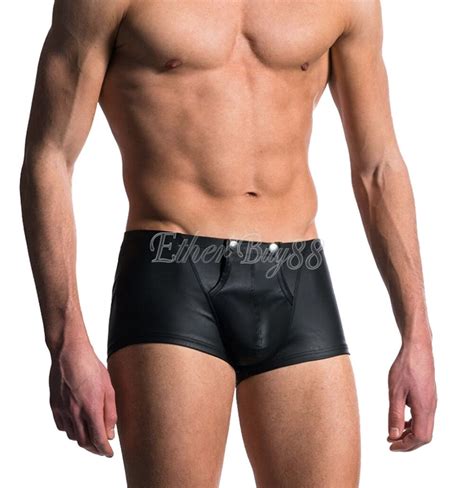 Mens Faux Leather Lingerie Leg Tights Boxer Shorts Wetlook Short Pants Underwear Ebay