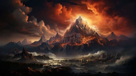 A Digital Painting of a Volcano with a Cloud of Smoke Coming Out of it ...