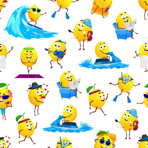 Premium Vector Cartoon Lemon Characters Summer Seamless Pattern