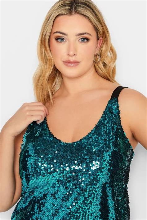 Yours London Plus Size Teal Blue Sequin Embellished Cami Top Yours