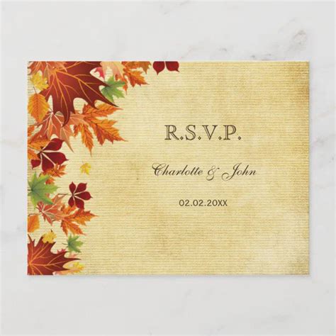 Fall Leaves Rustic Wedding Invitation Postcard | Zazzle