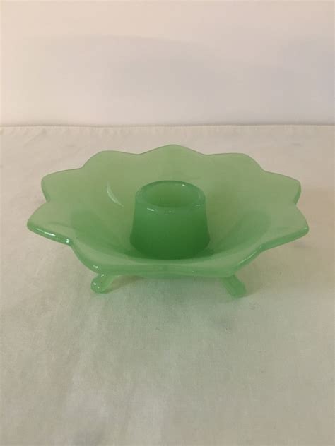 Fenton Glass Jadeite Lotus Shape Candleholder Three Footed Etsy