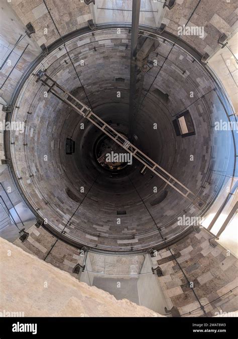 View down inside of the famous leaning tower of Pisa, Italy Stock Photo - Alamy