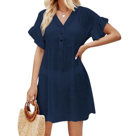 Swsmclt Women S V Neck Coverup Dress Semi Sheer High Waisted Button Up Bikini Set Swimsuit Beach