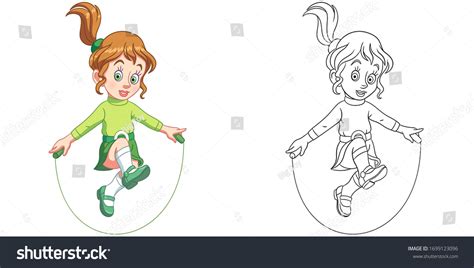 Cute Girl Jumping Skipping Rope Coloring Stock Vector Royalty Free