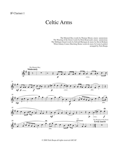 Celtic Arms B Flat Clarinet 1 Part Arr Nick Raspa By Louis Lambert