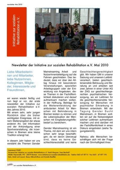 Newsletter Mai Pdf Initiative Zur Sozialen Rehabilitation Ev