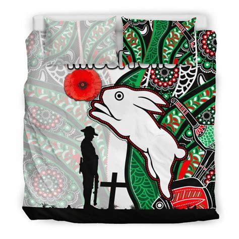 AIO Pride Rabbitohs 3 Piece Duvet Cover Set Indigenous Anzac Day AIO