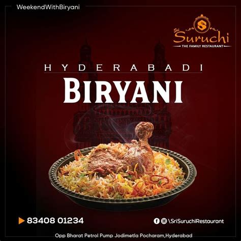 Hyderabadi Biryani Sri Suruchi Restaurant Biryani Food Menu Design