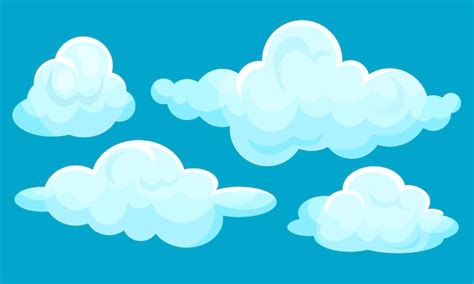 Conjunto de nubes blancas exuberantes ilustración vectorial sobre un