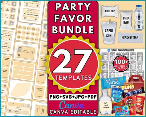 27 Party Favor Template Bundle Party Favors Bundle Chip Bag Template