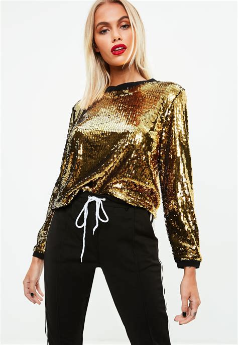 Missguided Synthetic Gold Slay Sequin Top In Metallic Lyst