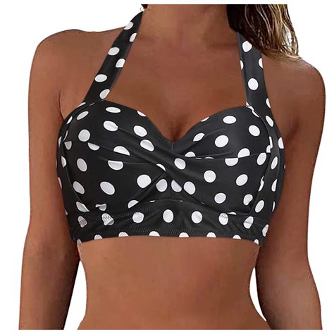 TOWED22 Women Halter Bikini Top Push Up Swimsuit Top Retro Swim Top