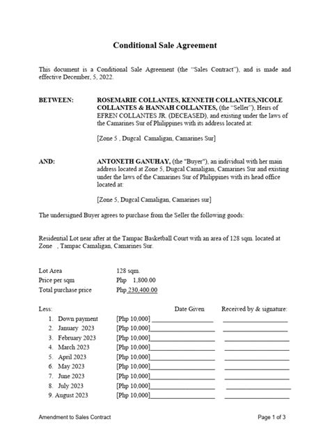 Conditional Sale Agreement Pdf