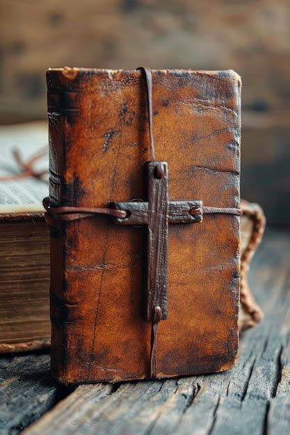 Premium Photo Closeup Of Wooden Christian Cross Necklace Next To Holy